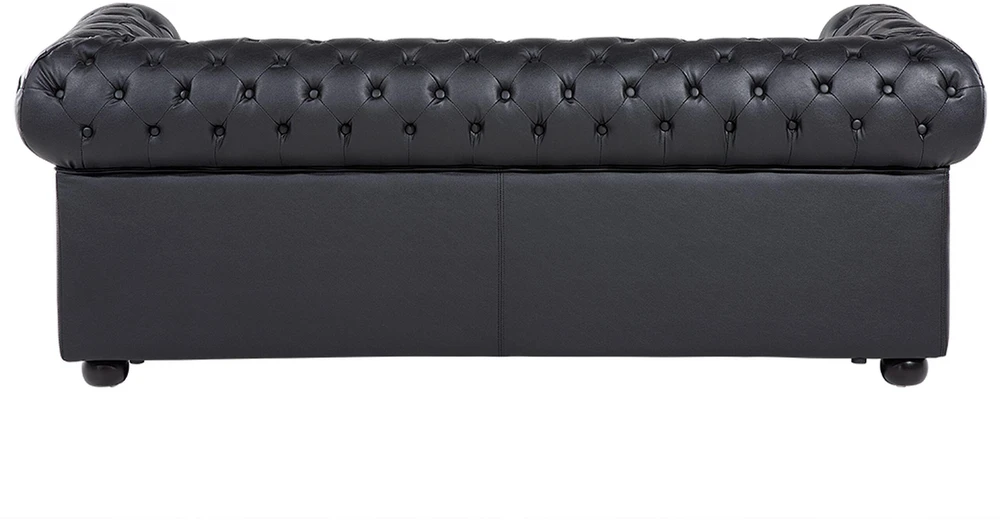 Beliani Trivietė sofa CHESTERFIELD Natūrali oda Juoda