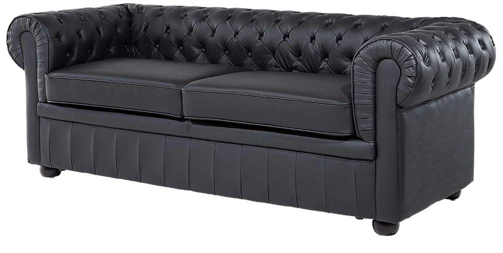 Beliani Trivietė sofa CHESTERFIELD Natūrali oda Juoda