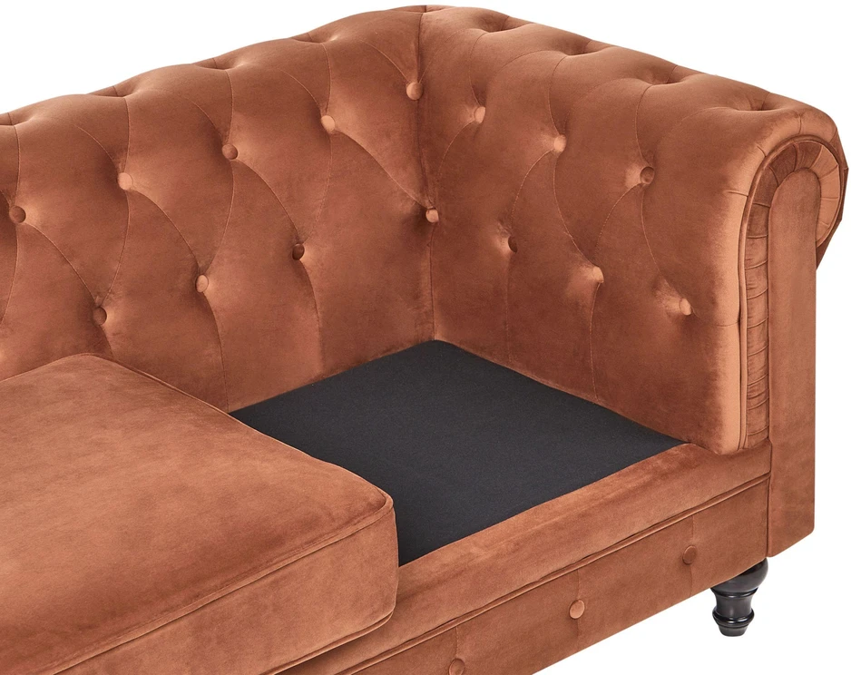 Beliani Trivietė sofa CHESTERFIELD veliūrinė, auksinės rudos spalvos