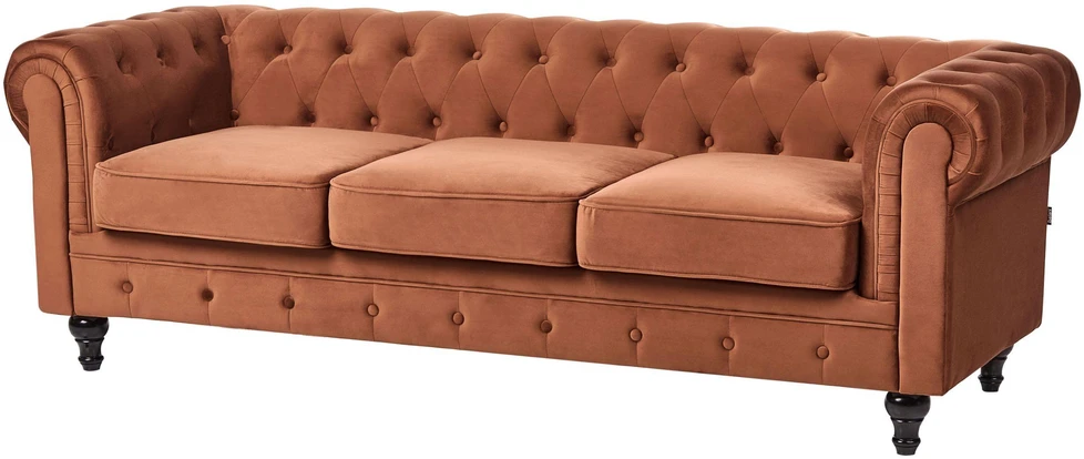 Beliani Trivietė sofa CHESTERFIELD veliūrinė, auksinės rudos spalvos