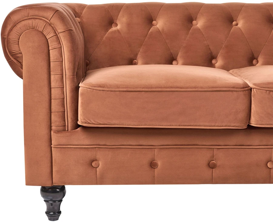 Beliani Trivietė sofa CHESTERFIELD veliūrinė, auksinės rudos spalvos