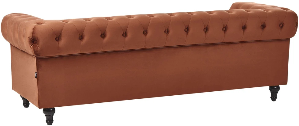 Beliani Trivietė sofa CHESTERFIELD veliūrinė, auksinės rudos spalvos