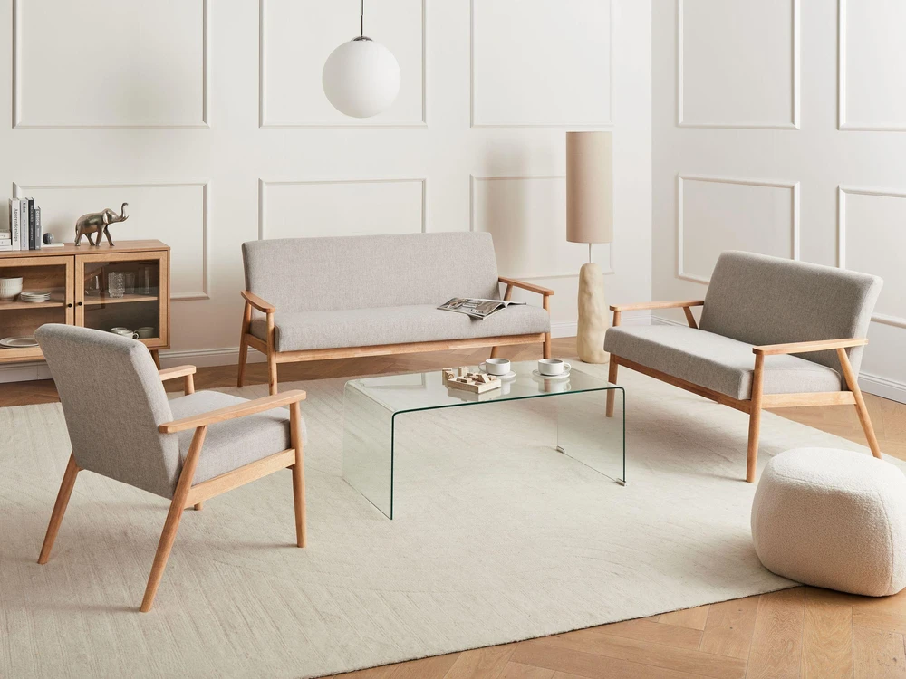 Beliani Trivietė sofa ESRUM šviesiai ruda / pilka