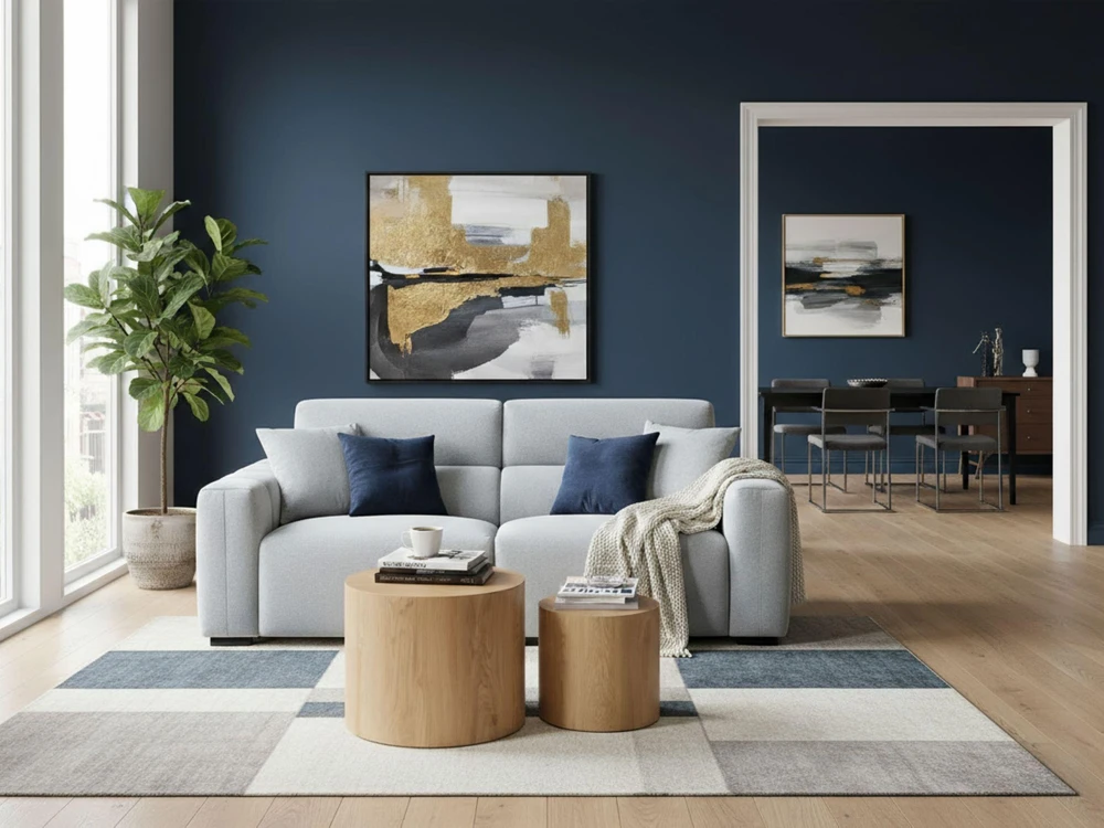 Beliani Trivietė sofa FAUSKAN Mėlyna