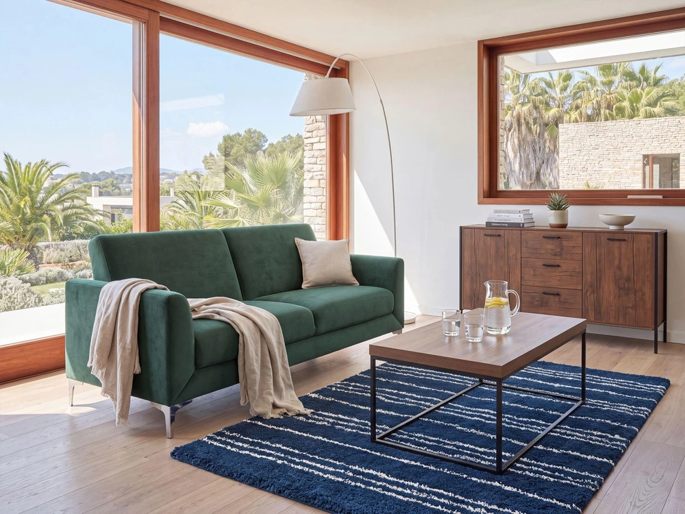 Beliani Trivietė sofa FENES, veliūras, tamsiai žalia