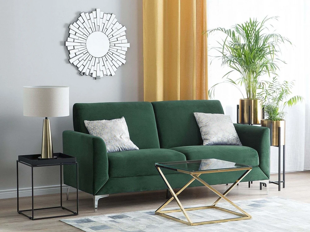 Beliani Trivietė sofa FENES, veliūras, tamsiai žalia