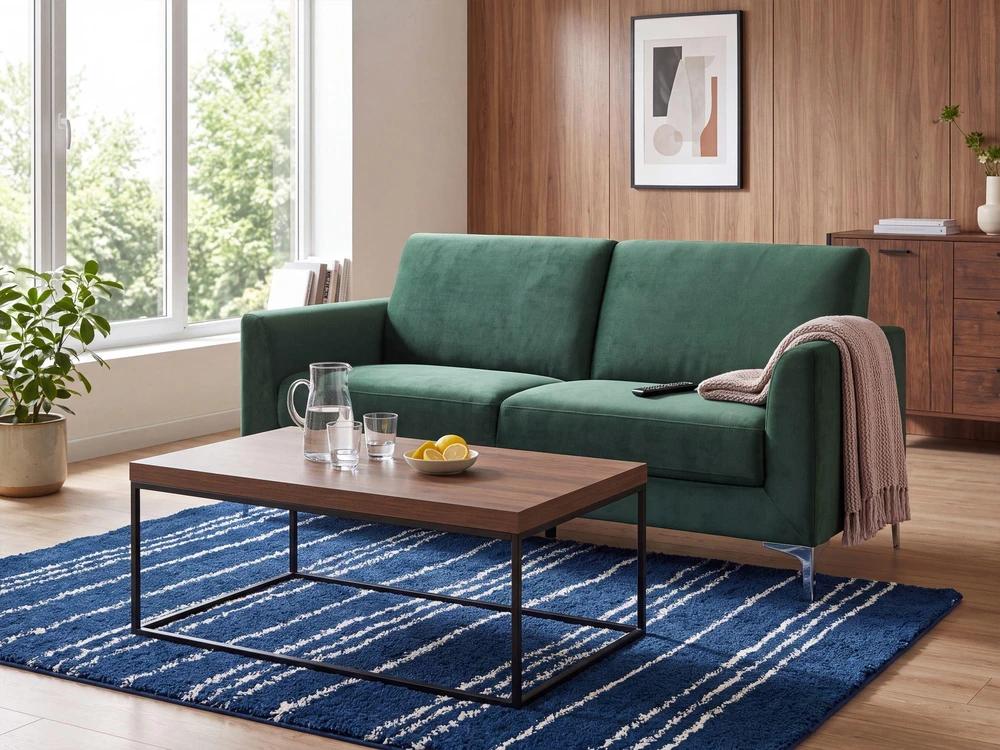 Beliani Trivietė sofa FENES, veliūras, tamsiai žalia