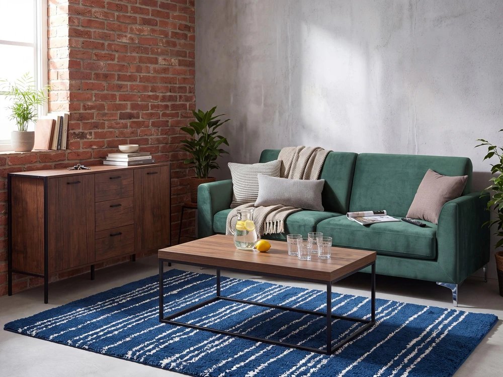Beliani Trivietė sofa FENES, veliūras, tamsiai žalia