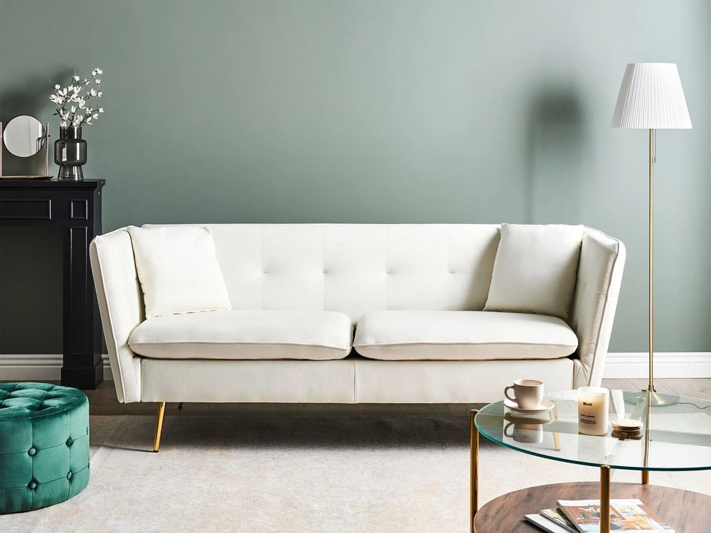 Beliani Trivietė sofa FREDERICA, veliūras, kreminė balta