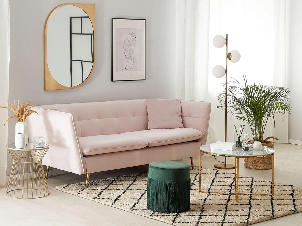 Beliani Trivietė sofa FREDERICA veliūrinė rožinė
