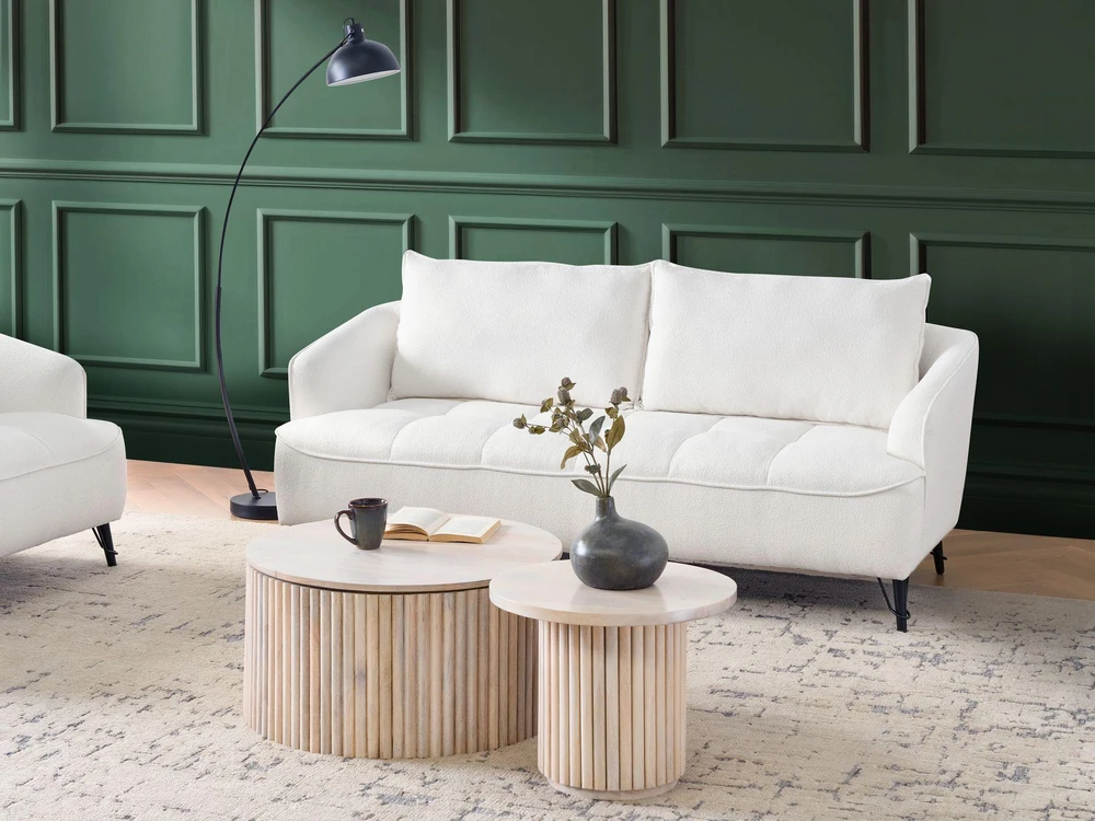 Beliani Trivietė sofa HOBRO, balta, bouclé audinys