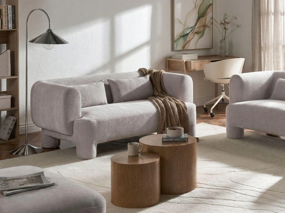 Beliani Trivietė sofa HOGBO smėlio spalvos
