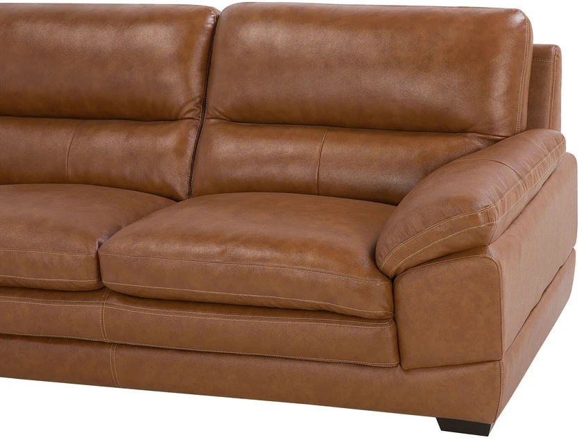 Beliani Trivietė sofa HORTEN Natūrali oda Auksinė ruda