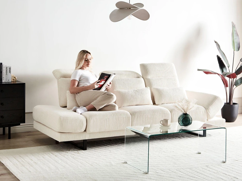 Beliani Trivietė sofa IKAST, velvetinis audinys, šviesiai smėlio spalvos