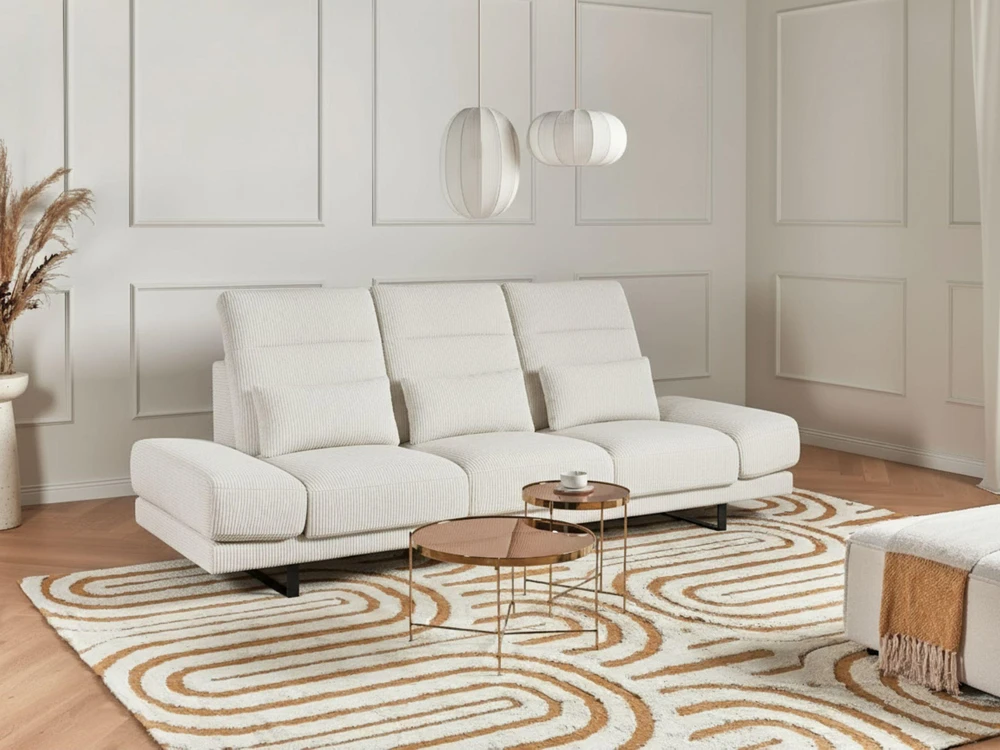 Beliani Trivietė sofa IKAST, velvetinis audinys, šviesiai smėlio spalvos