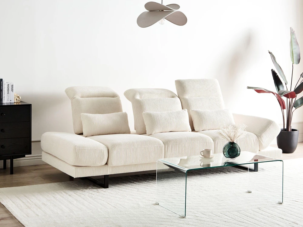 Beliani Trivietė sofa IKAST, velvetinis audinys, šviesiai smėlio spalvos