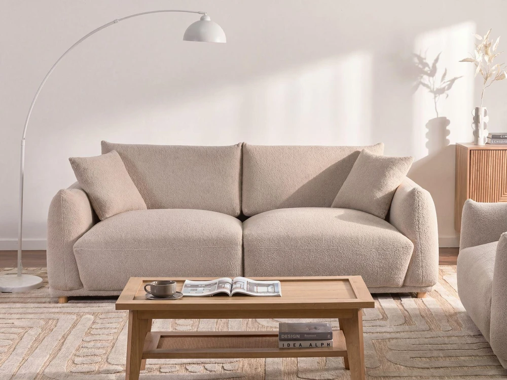 Beliani Trivietė sofa JUBEK, boucle, smėlio spalvos