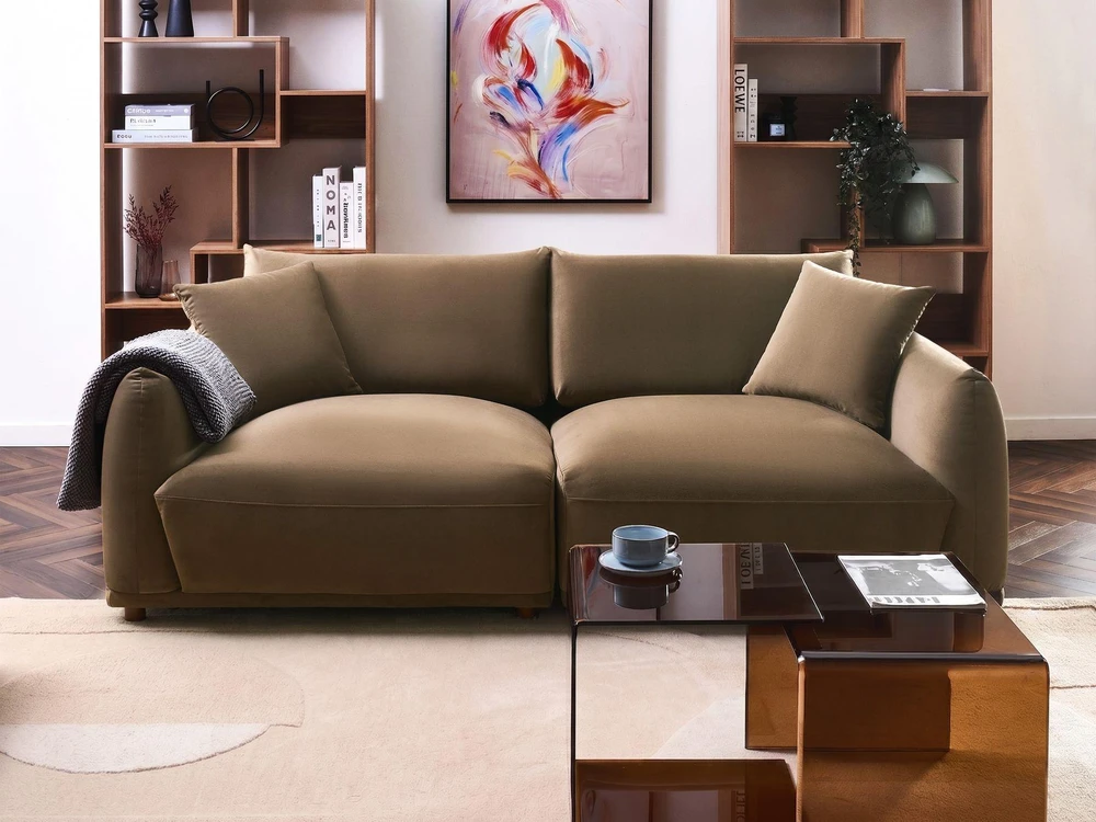 Beliani Trivietė sofa JUBEK, ruda, veliūrinė