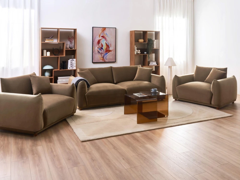 Beliani Trivietė sofa JUBEK, ruda, veliūrinė