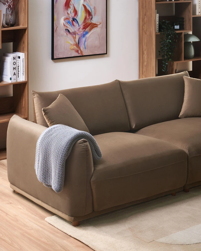 Beliani Trivietė sofa JUBEK, ruda, veliūrinė