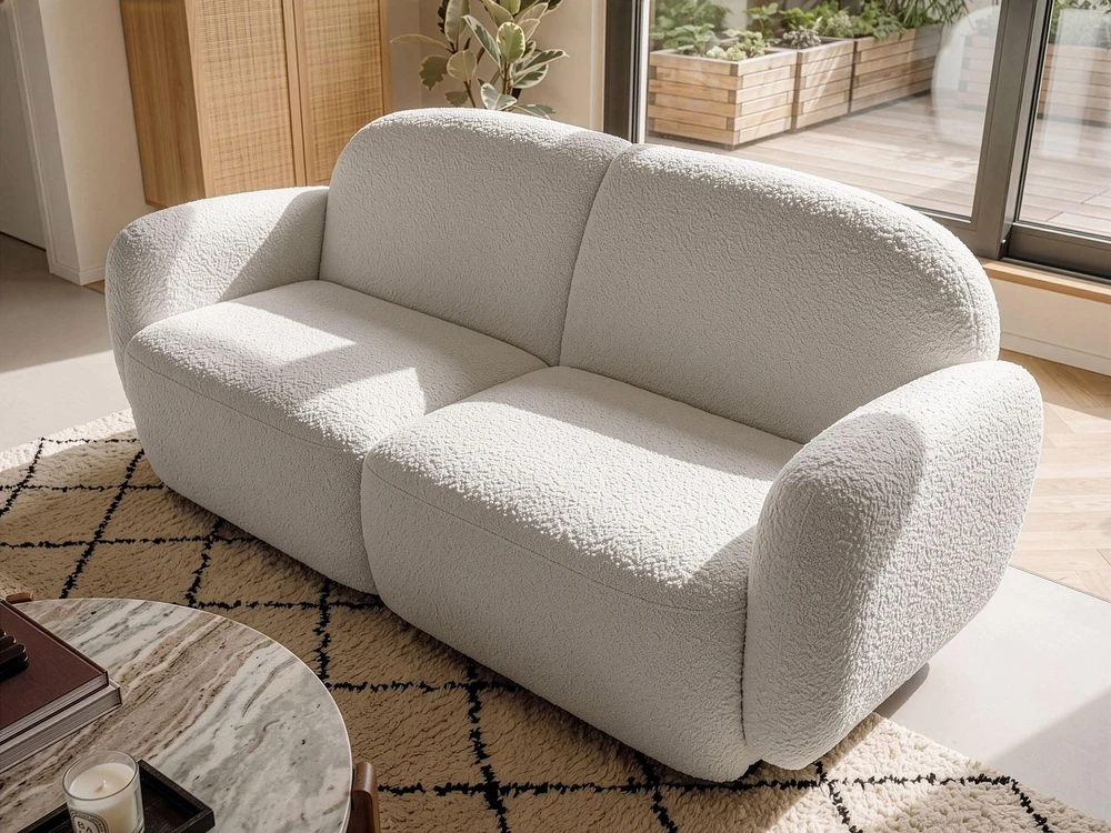 Beliani Trivietė sofa JULE Bouclé, sulaužyta balta