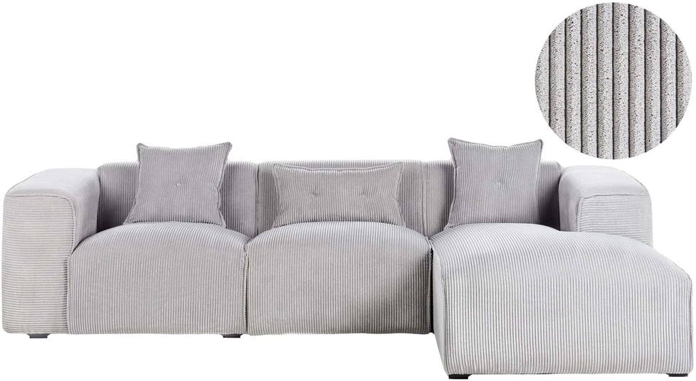 Beliani Trivietė sofa kampinė DOLVA, velvetinis audinys, šviesiai pilka, kairinė