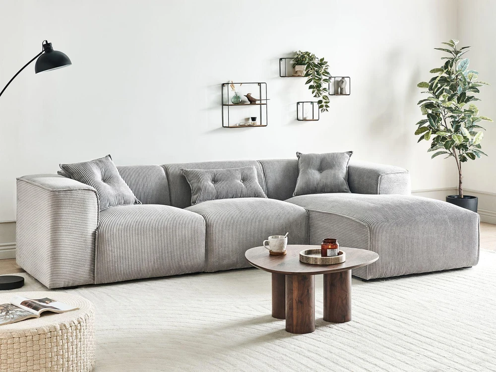 Beliani Trivietė sofa kampinė DOLVA, velvetinis audinys, šviesiai pilka, kairinė