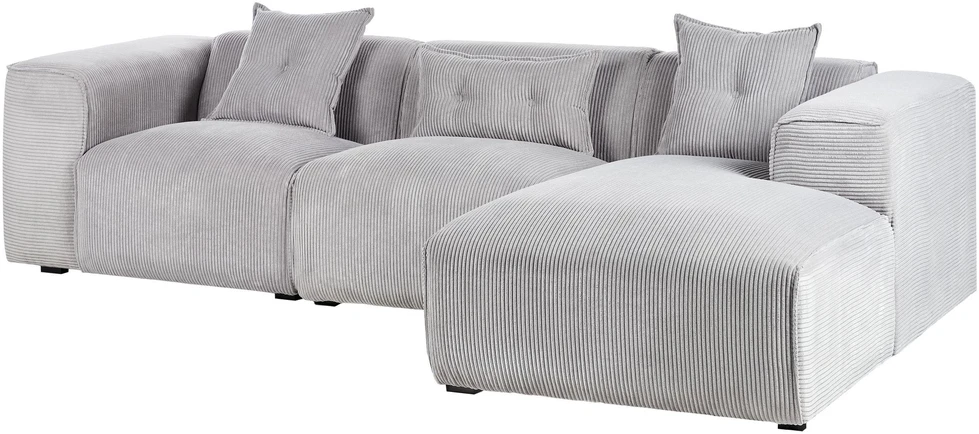 Beliani Trivietė sofa kampinė DOLVA, velvetinis audinys, šviesiai pilka, kairinė