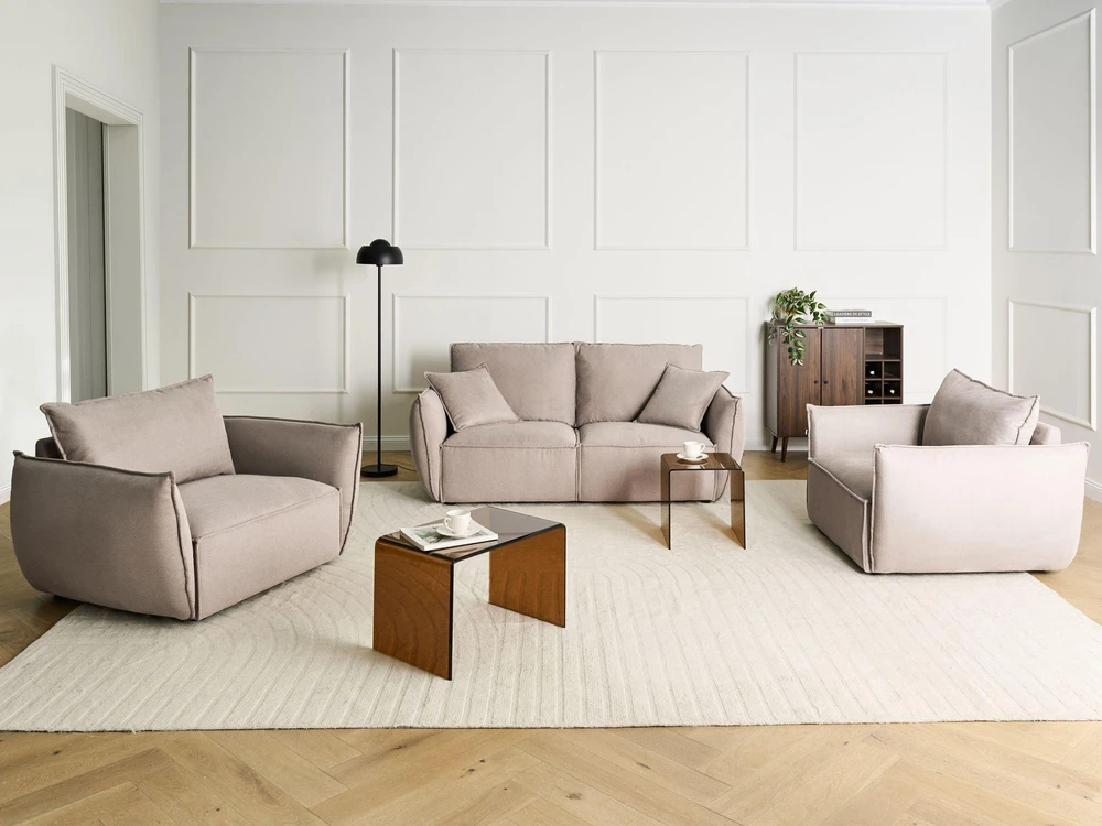 Beliani Trivietė sofa KUNES smėlio spalvos