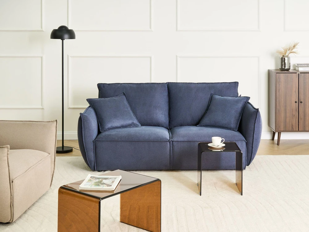 Beliani Trivietė sofa KUNES Tamsiai mėlyna