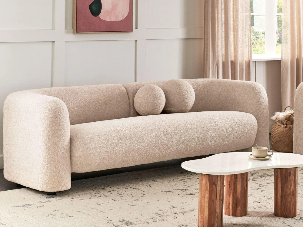 Beliani Trivietė sofa LEIREN Boucle, smėlio spalvos