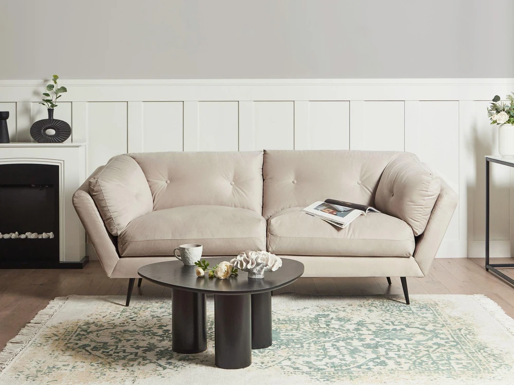 Beliani Trivietė sofa LENVIK, veliūras, smėlio spalva