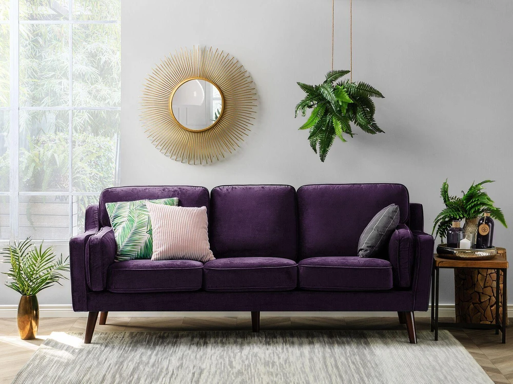 Beliani Trivietė sofa LOKKA veliūrinė purpurinė