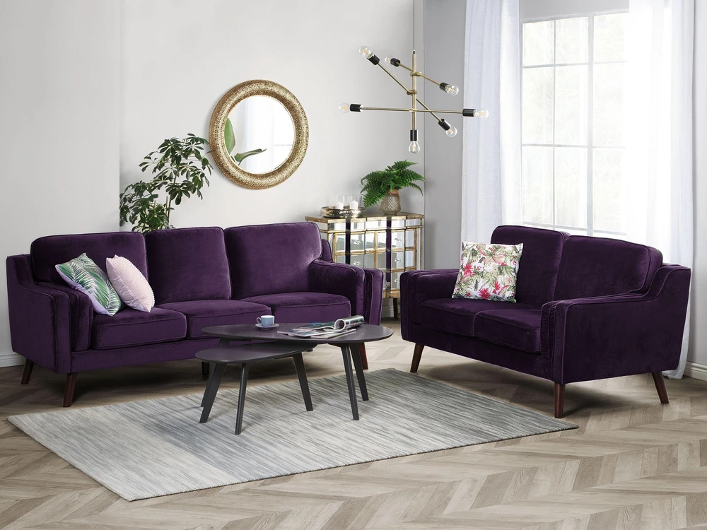 Beliani Trivietė sofa LOKKA veliūrinė purpurinė