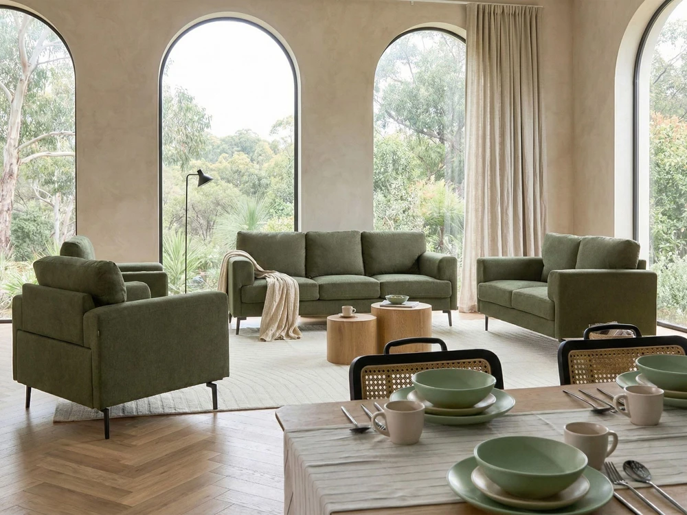 Beliani Trivietė sofa LOUSTO Žalia