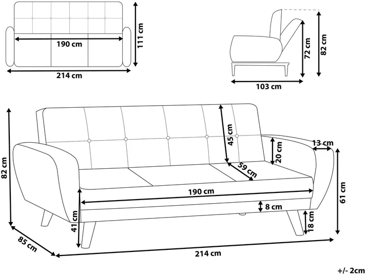 Beliani Trivietė sofa-lova FLORLI šviesiai pilka