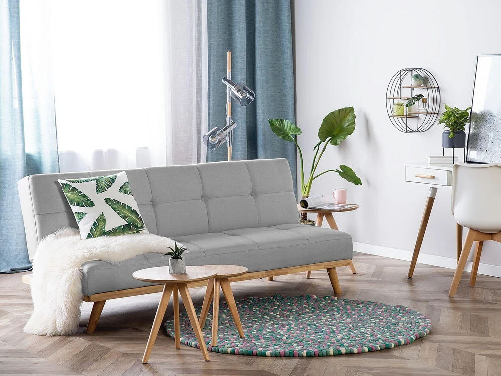 Beliani Trivietė sofa lova FROYA Šviesiai pilka