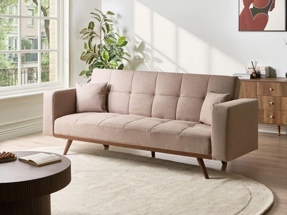 Beliani Trivietė sofa-lova HJULBY Šviesiai ruda