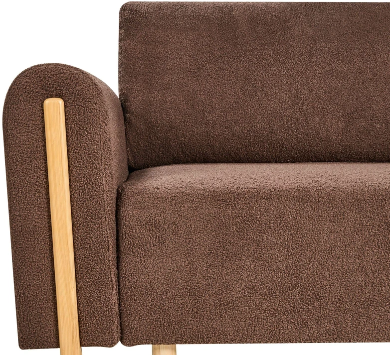 Beliani Trivietė sofa-lova KVAM Boucle ruda su daiktadėže