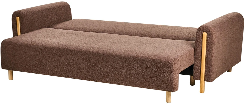 Beliani Trivietė sofa-lova KVAM Boucle ruda su daiktadėže
