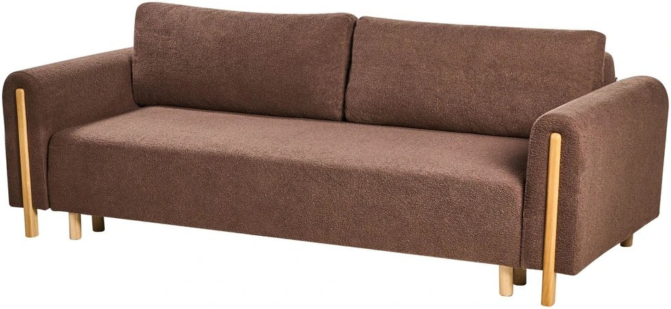 Beliani Trivietė sofa-lova KVAM Boucle ruda su daiktadėže