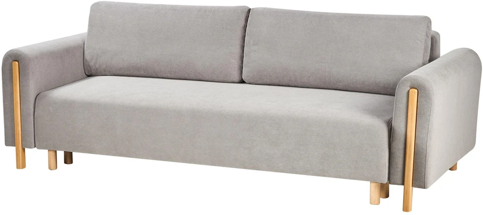 Beliani Trivietė sofa-lova KVAM, pilka, su patalynės dėže