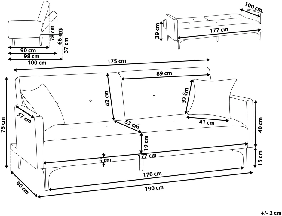 Beliani Trivietė sofa-lova LUCAN iš veliūro, oranžinė