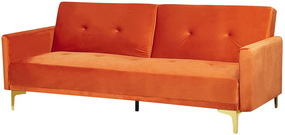 Beliani Trivietė sofa-lova LUCAN iš veliūro, oranžinė