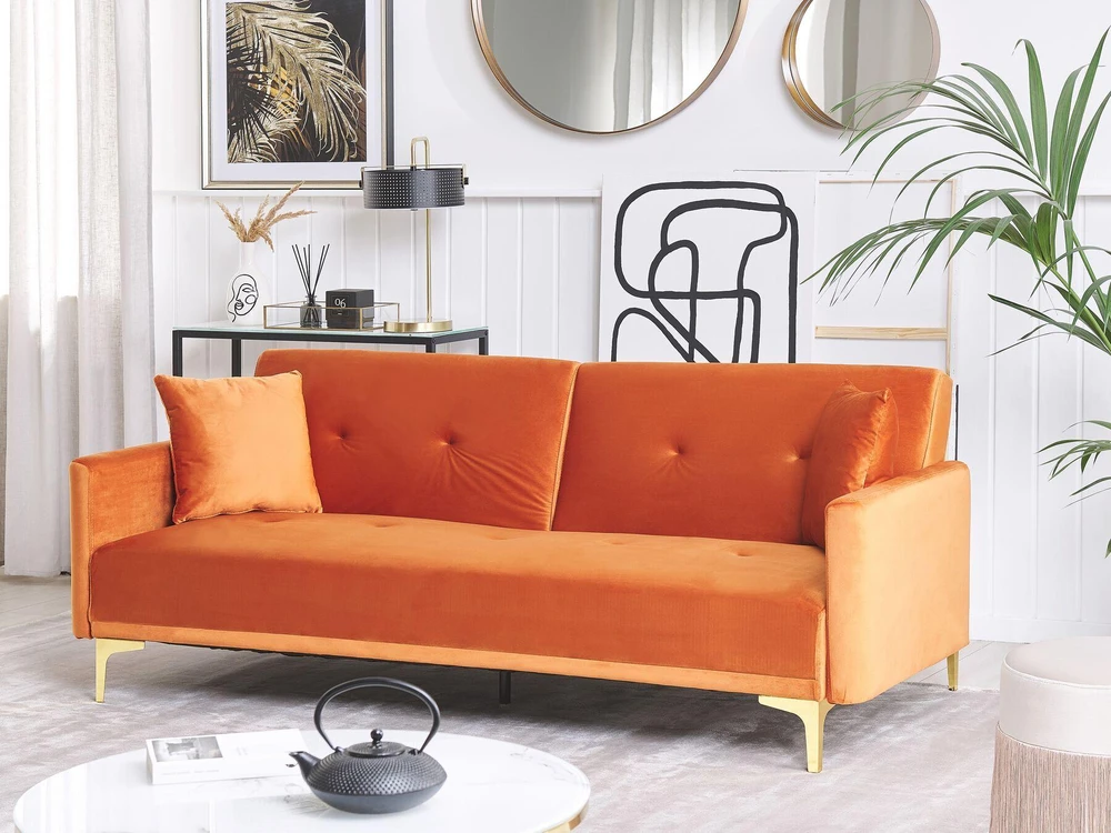 Beliani Trivietė sofa-lova LUCAN iš veliūro, oranžinė