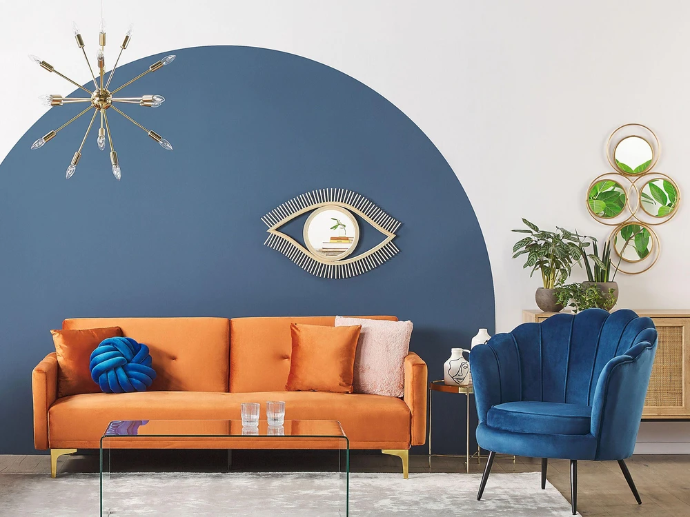 Beliani Trivietė sofa-lova LUCAN iš veliūro, oranžinė