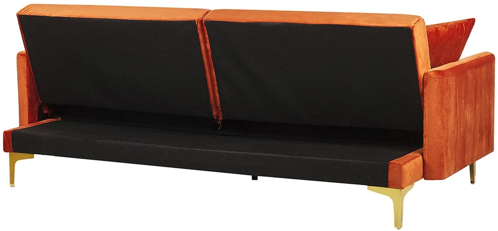 Beliani Trivietė sofa-lova LUCAN iš veliūro, oranžinė