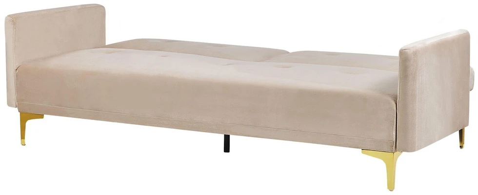 Beliani Trivietė sofa-lova LUCAN, veliūras, smėlio spalvos
