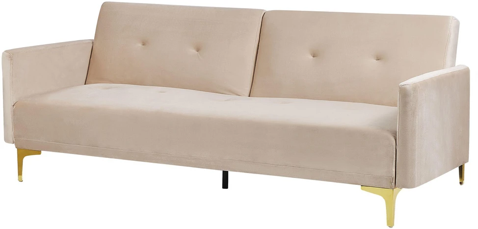 Beliani Trivietė sofa-lova LUCAN, veliūras, smėlio spalvos