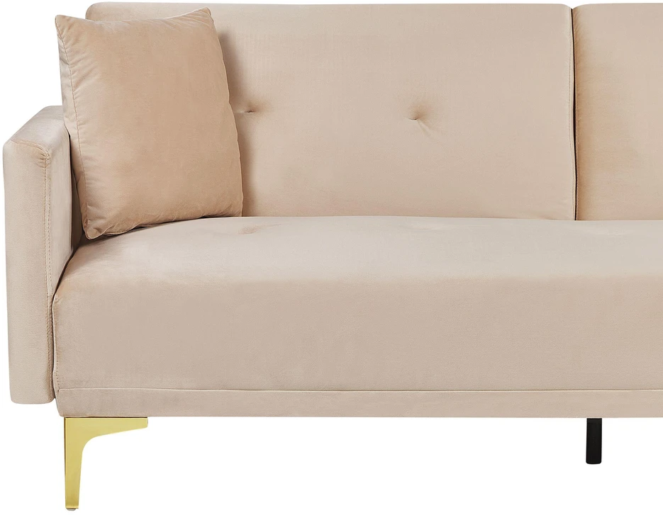 Beliani Trivietė sofa-lova LUCAN, veliūras, smėlio spalvos